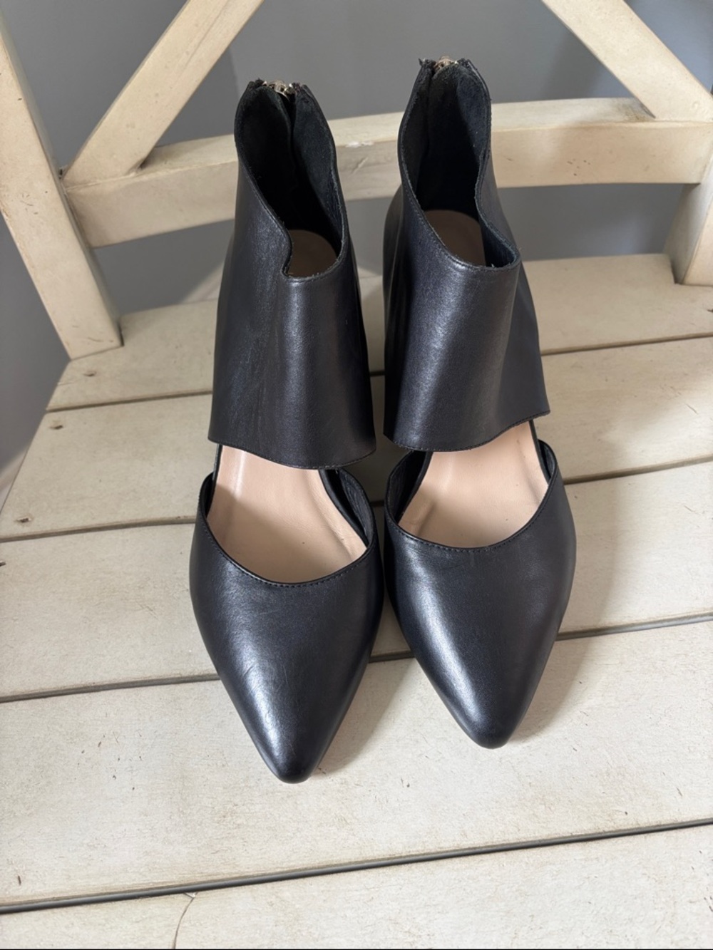 Loeffler Randall Annie black leather cut-out wedge boots Cutout PointedToe Mules - Picture 2 of 9